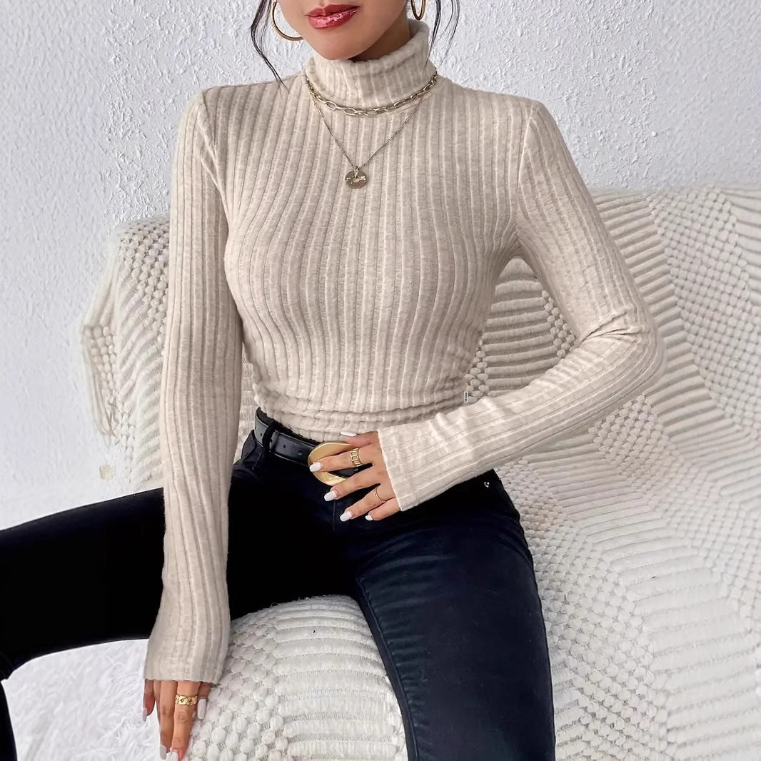 Damen Figurbetonter Rippstrick Rollkragenpullover mit tailliertem Schnitt Shop Nory