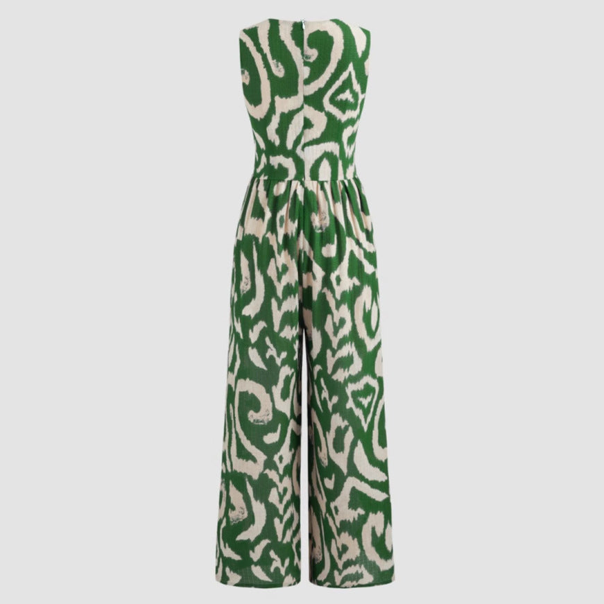 Damen Modischer Maxijumpsuit mit tiefem V-Ausschnitt und elastischem Taillengürtel