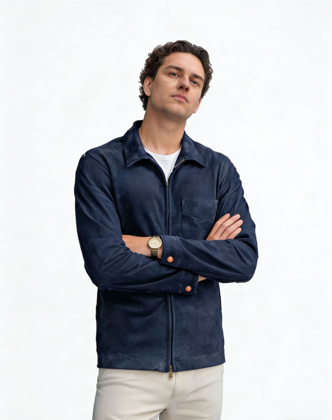 Herren Velourslederjacke mit Reißverschluss und Hemdkragen Shop Nory