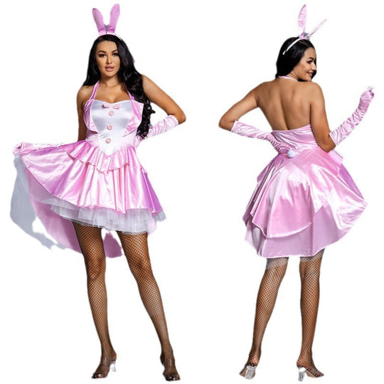 Frauen verspieltes sexy Hasenkostüm mit Rüschendetails und Haarband Shop Nory
