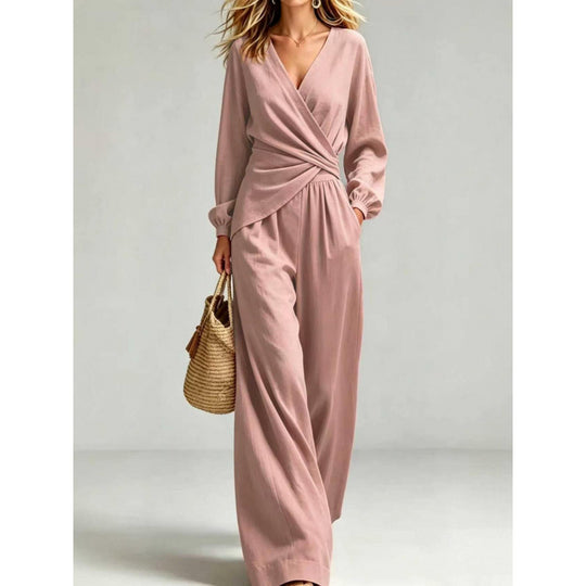 Damen Wickel-Jumpsuit mit weitem Bein und V-Ausschnitt Shop Nory