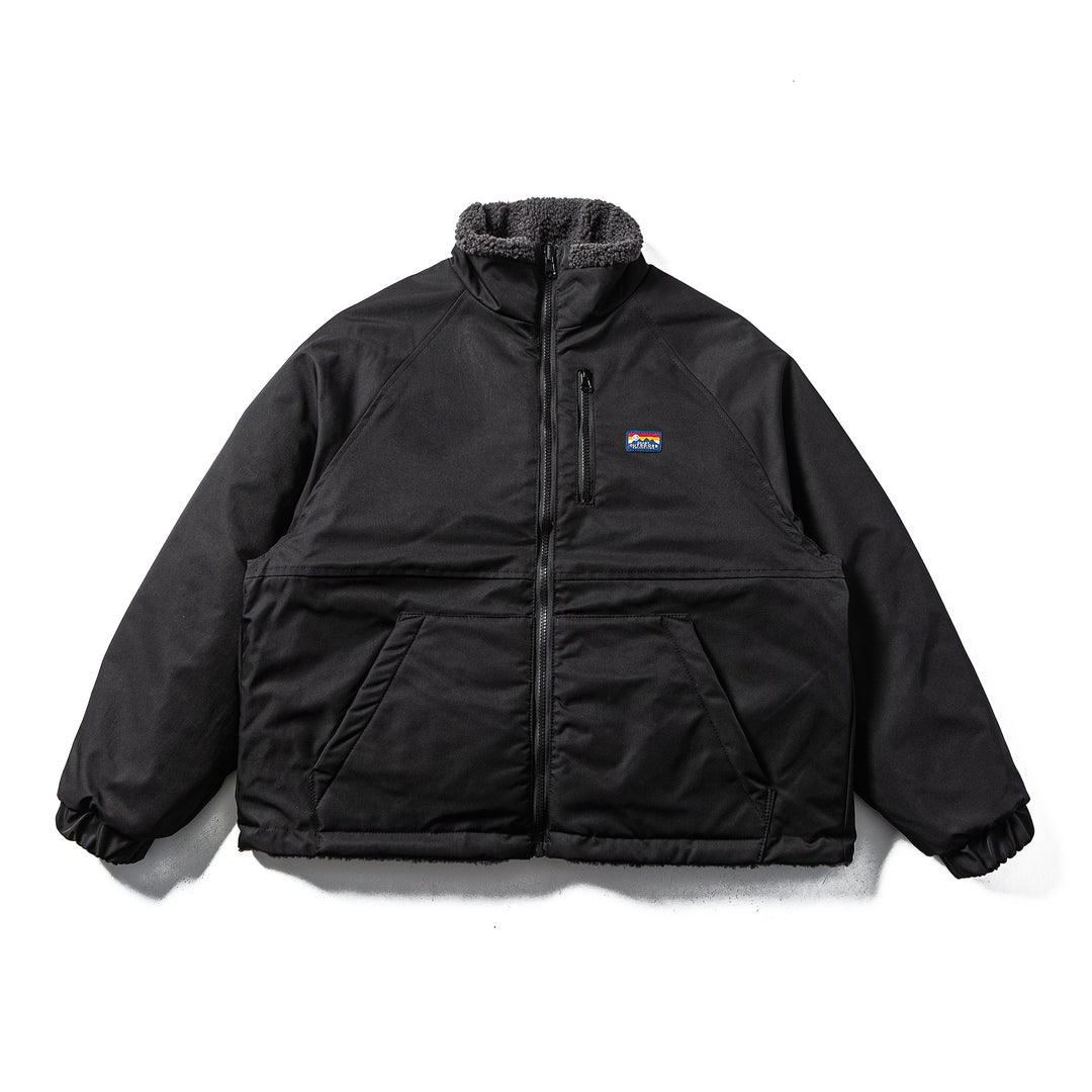 Unisex Teddy-Fleece Jacke mit Nylon-Paneelen, Stehkragen und Tunnelzug Shop Nory