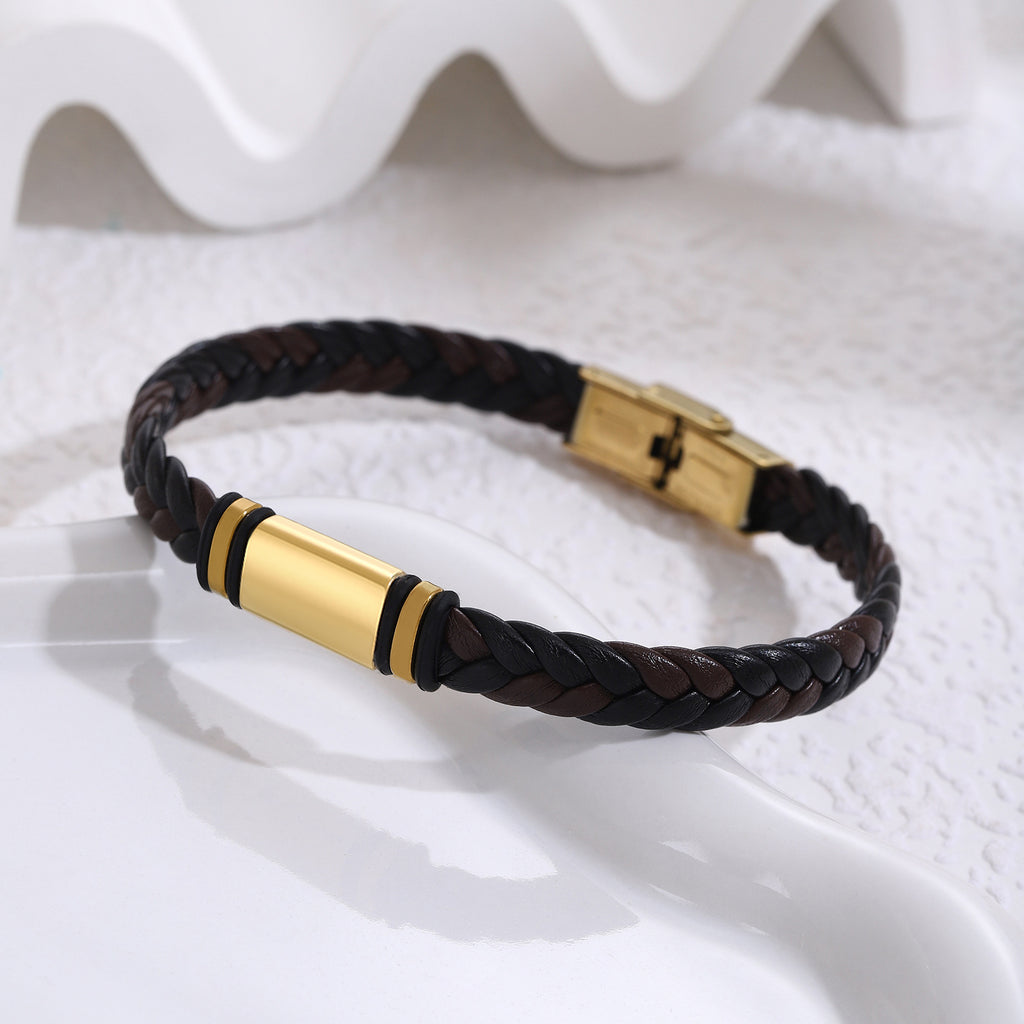 Herren geflochtenes Lederarmband mit goldenen Details Shop Nory