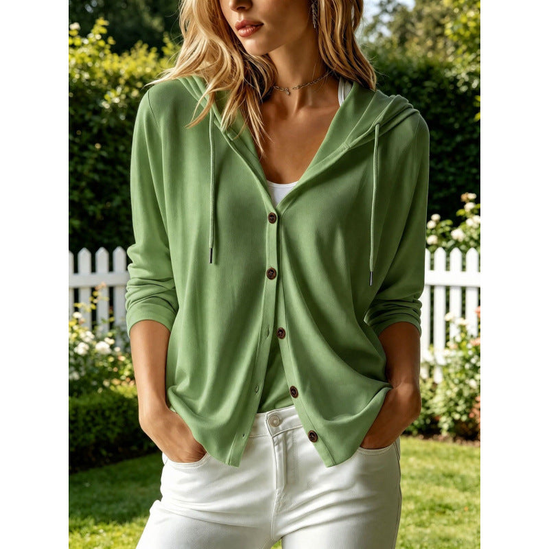 Damen Leichter Kapuzen-Cardigan mit Knopfleiste und Relaxed Fit Shop Nory
