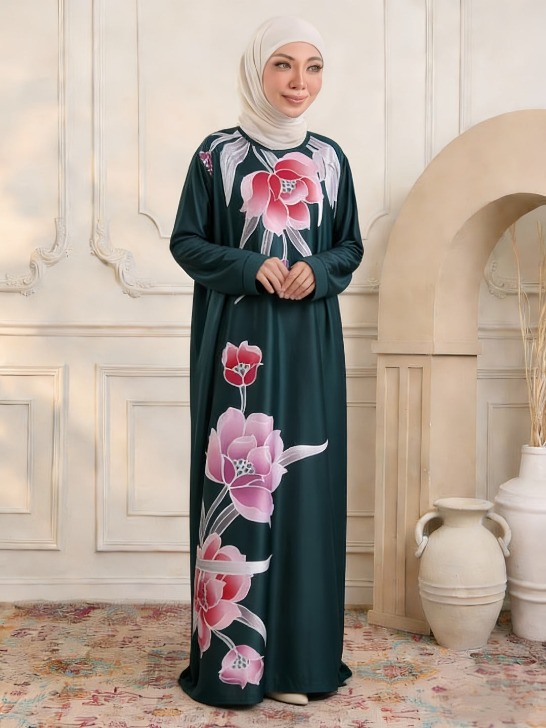 Damen Maxikleid im Kaftan-Stil mit handbemaltem Blumenprint Shop Nory