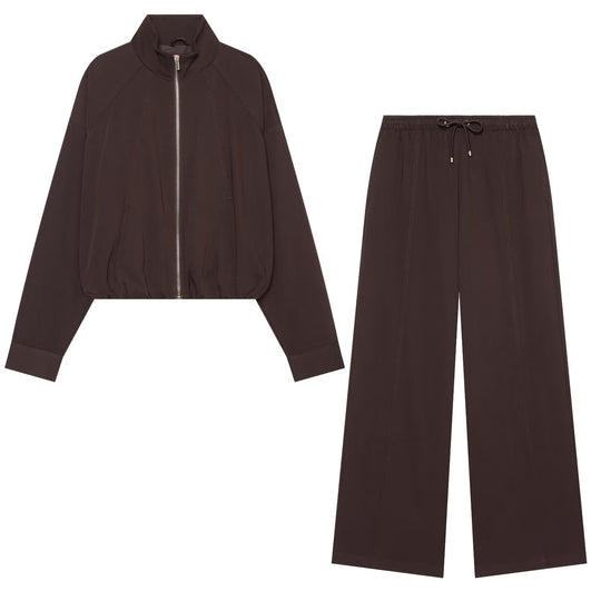 Damen Weite hochgeschnittene Palazzo-Hose mit Tunnelzug und Ziernähten Shop Nory