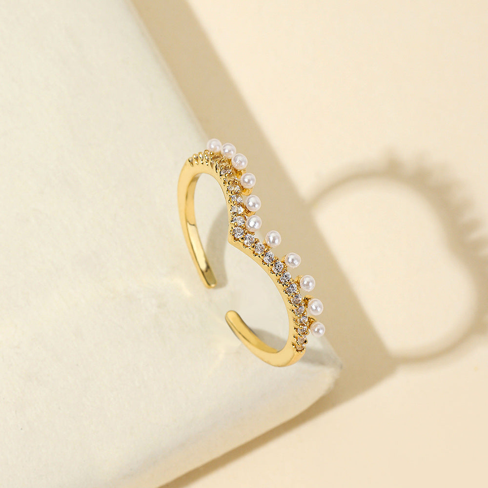 Damen eleganter und funkelnder Ring mit Perlen und Kristallen Shop Nory