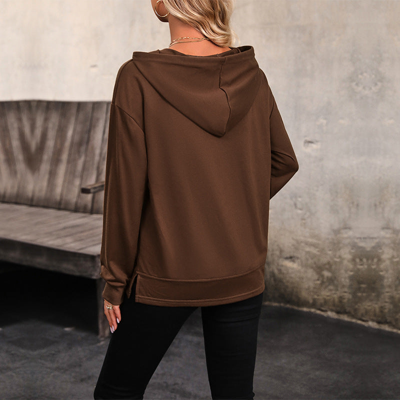 Damen Kapuzenpullover mit Kängurutasche, lockerer Silhouette und dreiviertel-Ärmeln Shop Nory