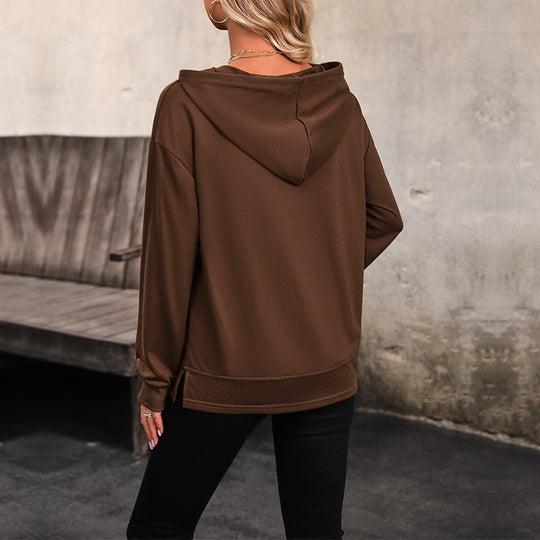Damen Kapuzenpullover mit Kängurutasche, lockerer Silhouette und dreiviertel-Ärmeln Shop Nory