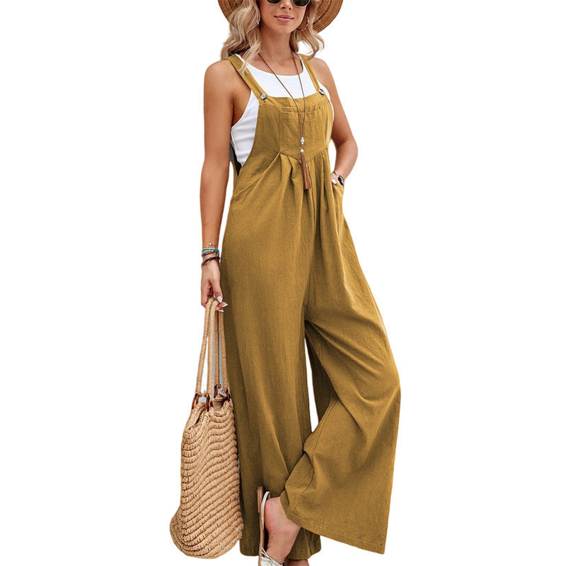 Damen Lässiger Jumpsuit mit weitem Bein und verstellbaren Trägern