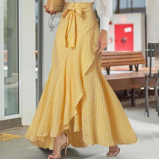 Damen nan Wickel-Maxirock mit Vichy-Karo, hoher Taillenbinde und asymmetrischem Volantsaum Shop Nory