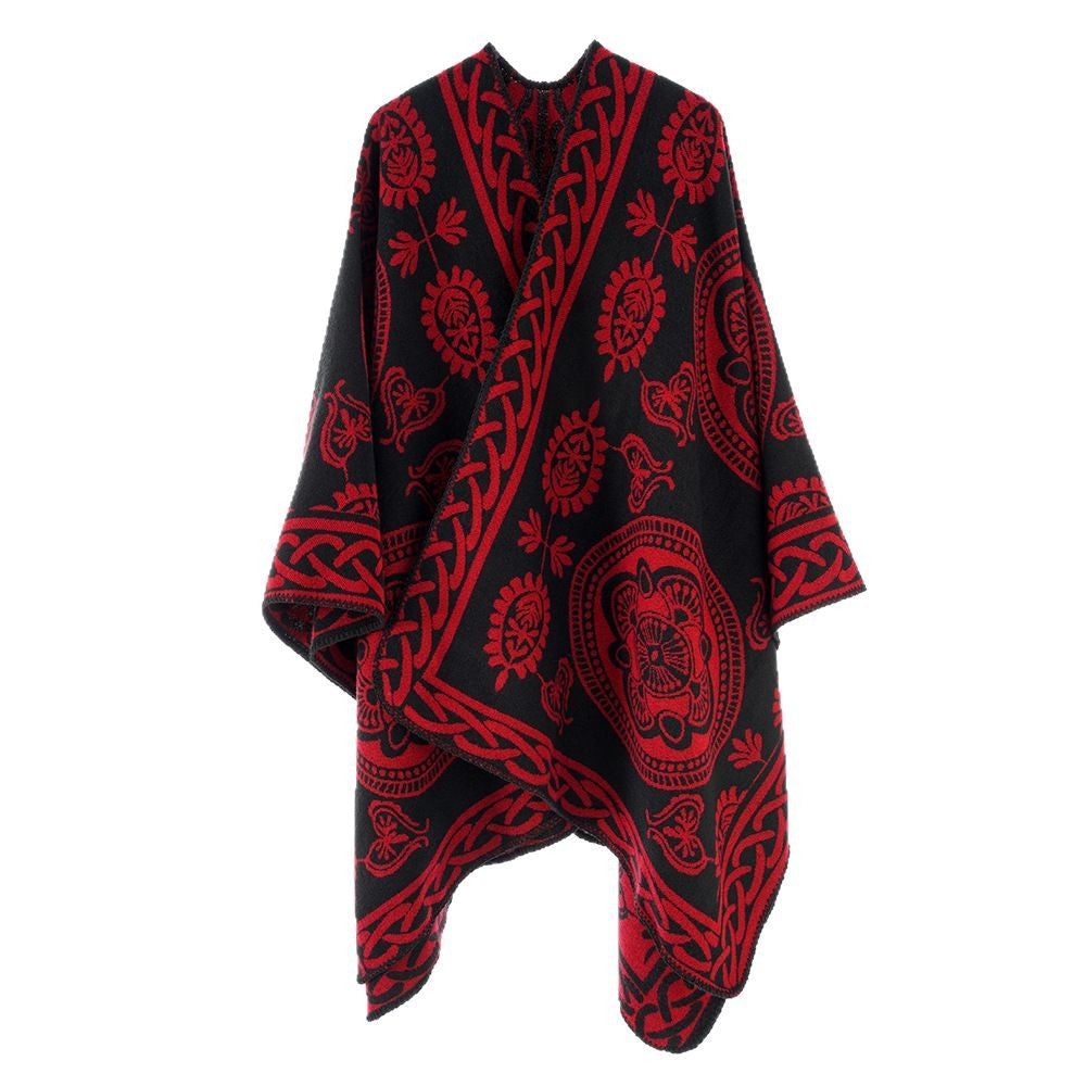 Damen Oversize-Cape mit ornamentalem Jacquard und asymmetrischem Zipfelsaum Shop Nory
