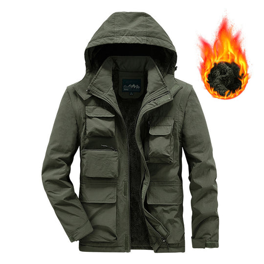 Herren Multifunktionaler Fleece-gefütterter Fieldparka mit Kapuze und Mehrfach-Taschen Shop Nory