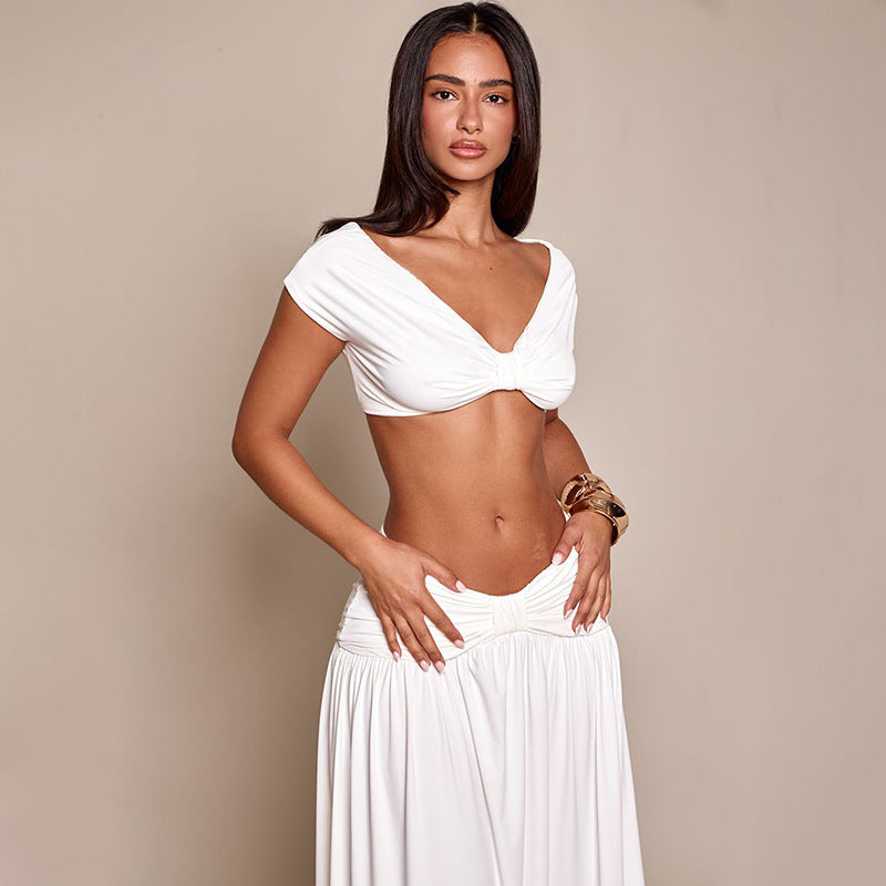 Damen Elegantes Cropped Top und Maxirock Set Shopnory
