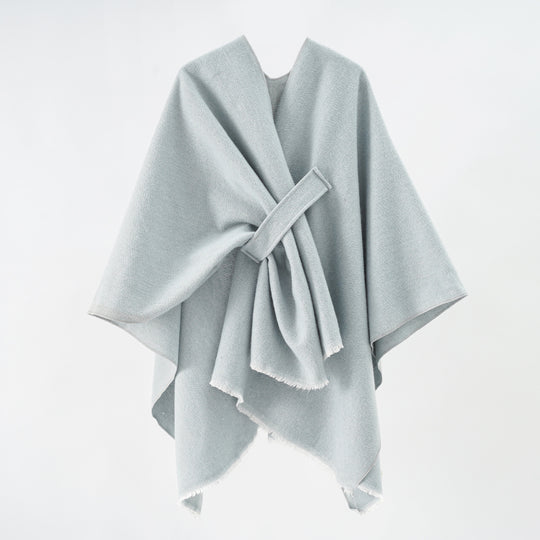 Damen luxuriöser Woll-Kaschmir-Poncho mit Bindegürtel und Fransensaum Shop Nory