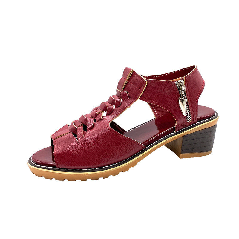 Damen elegante Sandalen mit geflochtenen Riemen und komfortablem Blockabsatz