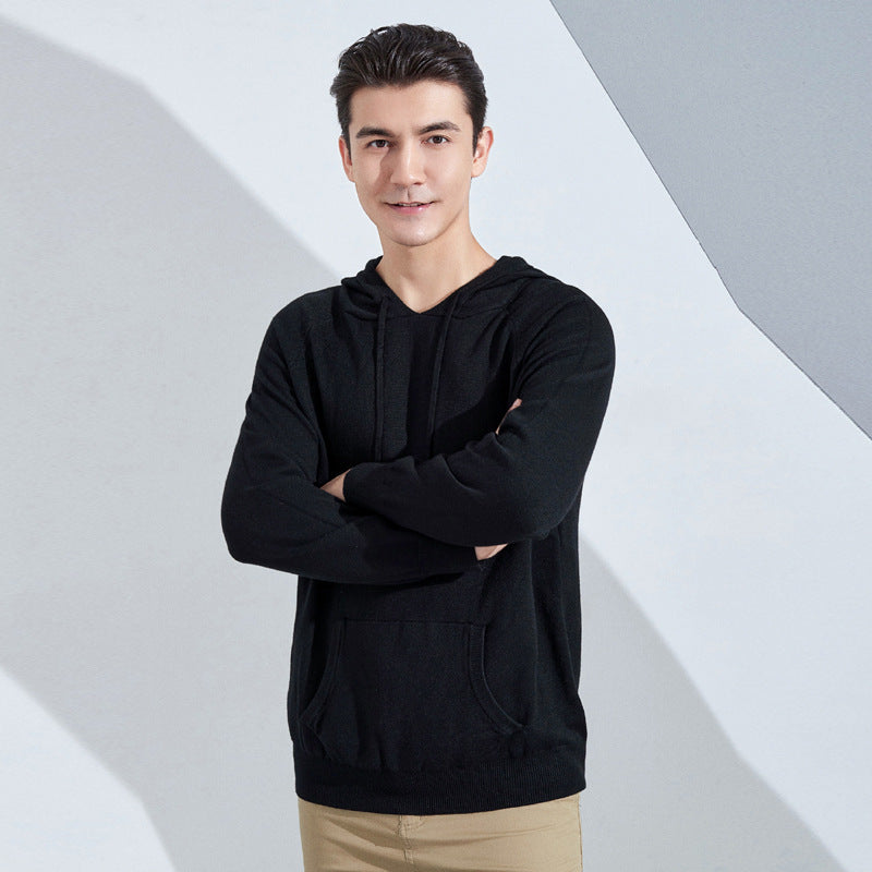 Herren Leichter Kapuzen-Feinstrickpullover mit Kängurutasche und Raglanärmeln Shop Nory