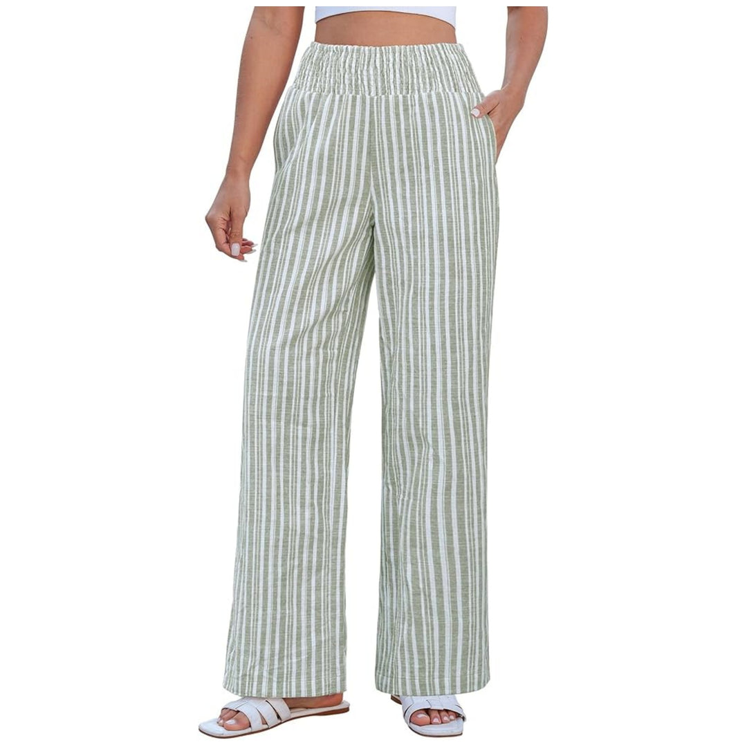 Damen Leichte Leinenoptik Palazzohose mit hohem Smokbund und Eingrifftaschen Shop Nory