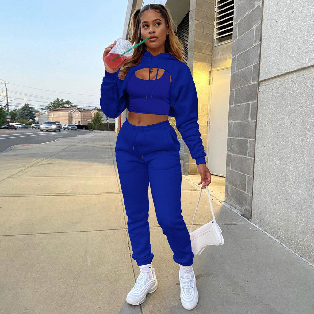 Damen Sportlicher Zweiteiler mit cropped Hoodie und bequemen Jogginghosen