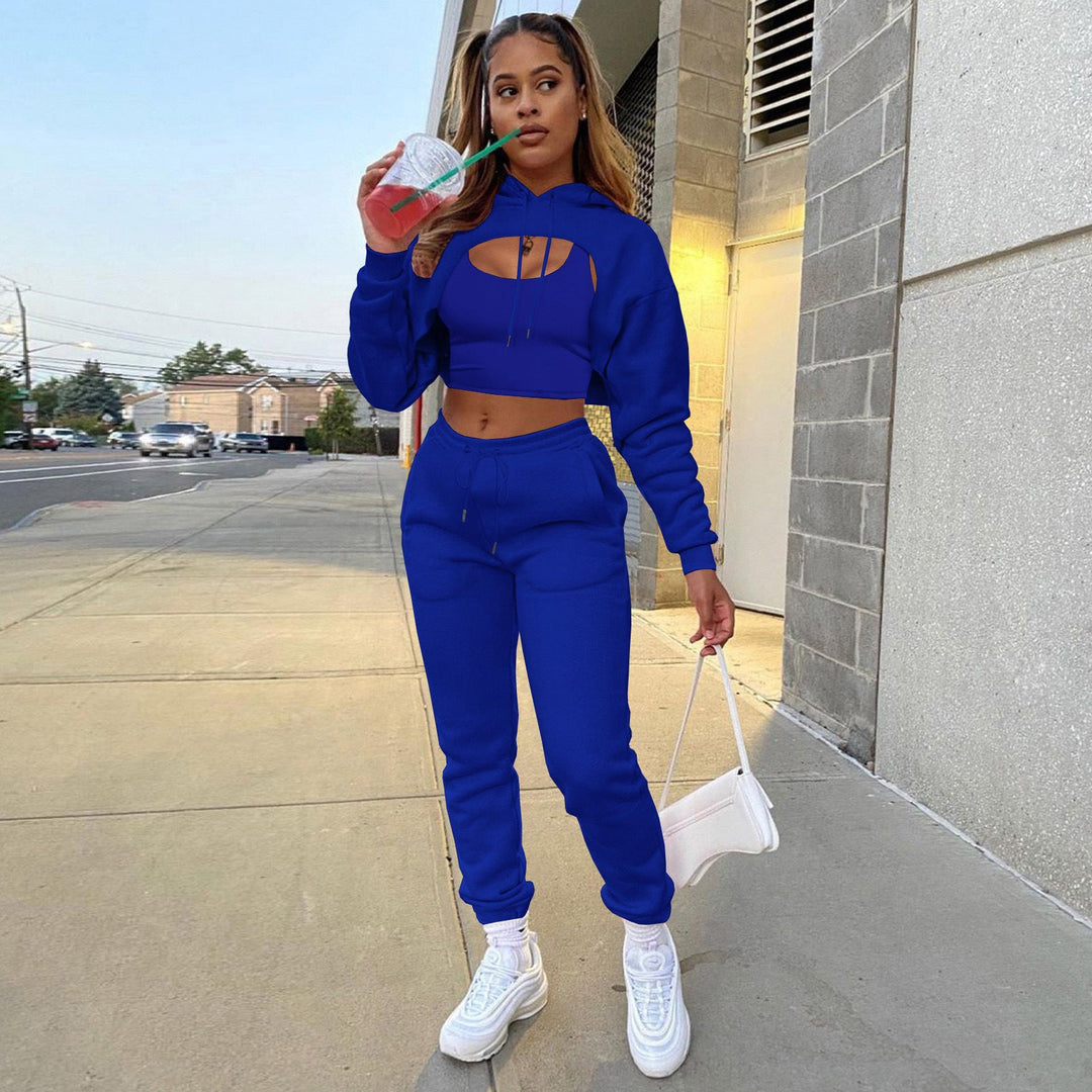 Damen Sportlicher Zweiteiler mit cropped Hoodie und bequemen Jogginghosen