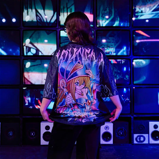 Unisex nan atmungsaktives Netz-Jersey mit großflächigem Anime-Print und V-Ausschnitt