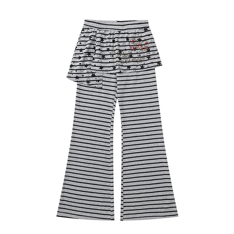 Damen Gestreifte Palazzo-Jerseyhose mit angenähtem Volantrock und weitem Schlag Shop Nory