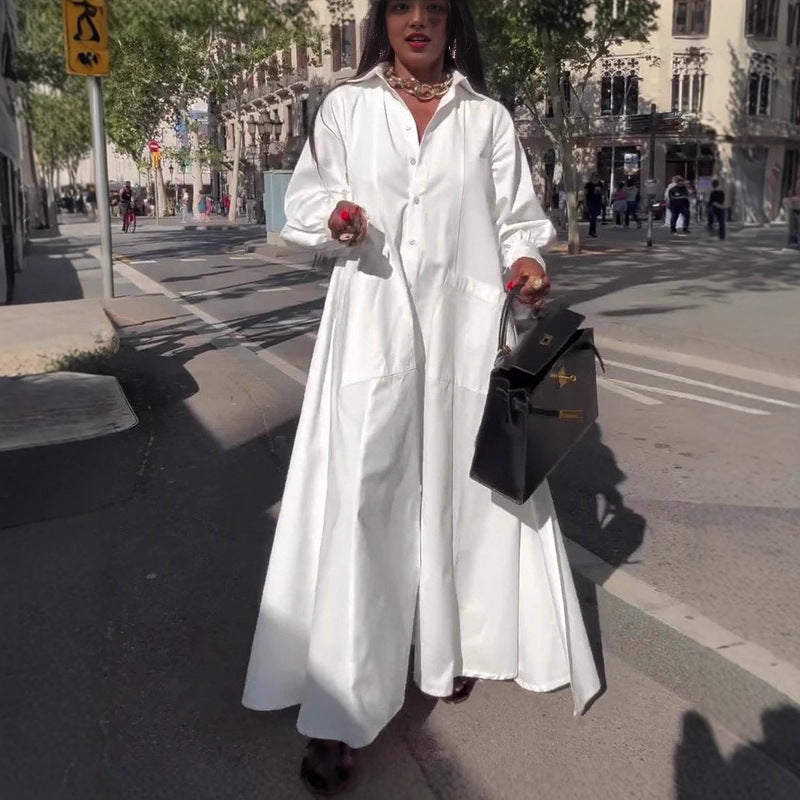 Damen Elegantes Hemdblusenkleid mit weit schwingendem Rock