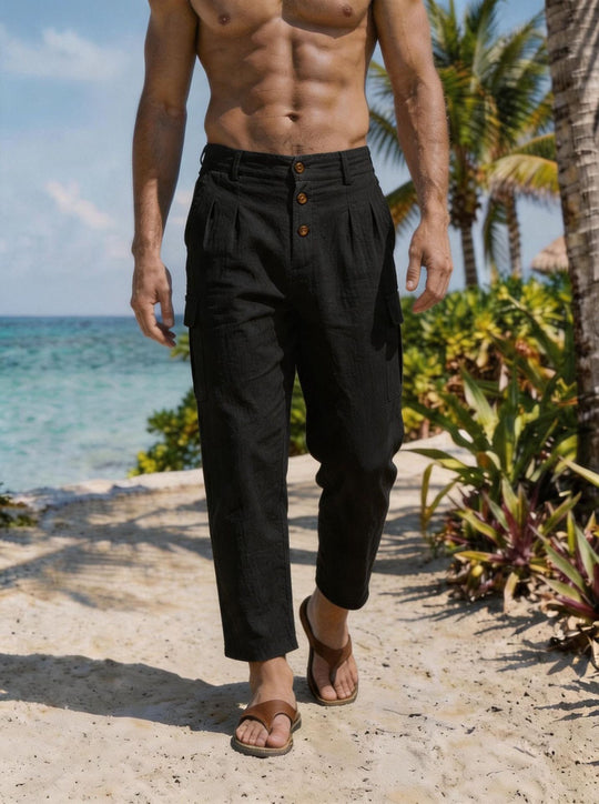 Herren Bundfalten-Cargohose mit Knopfverschluss, aufgesetzten Cargotaschen und gekürztem Bein Shop Nory