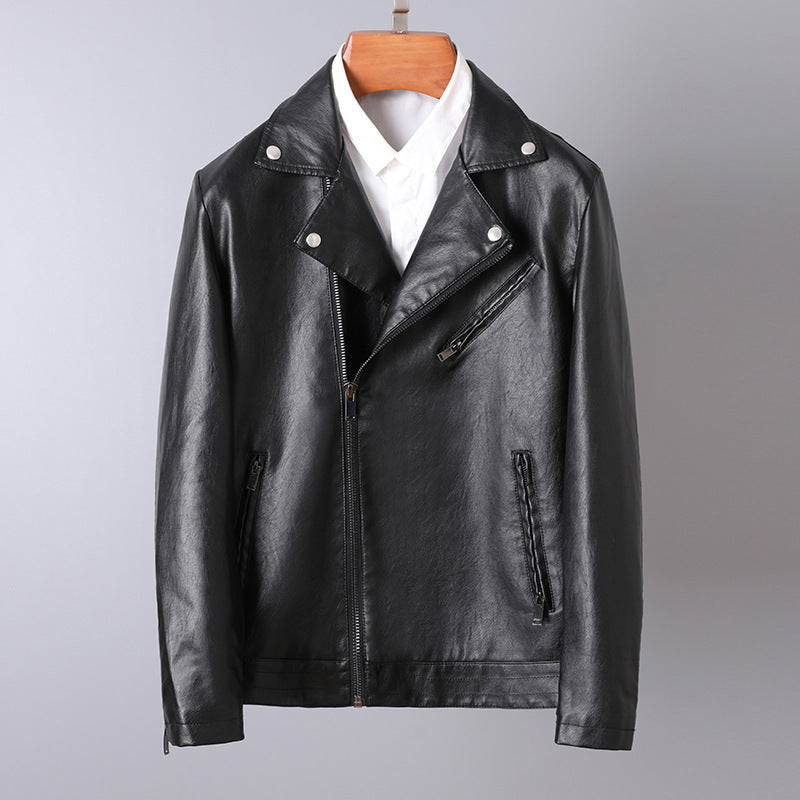 Herren Slim-Fit Kunstleder-Motojacke mit asymmetrischem Reißverschluss und cleanem Reverskragen Shop Nory