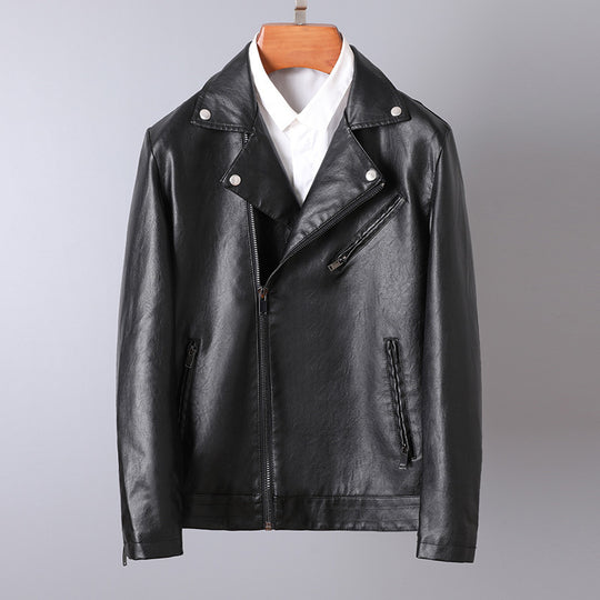 Herren Slim-Fit Kunstleder-Motojacke mit asymmetrischem Reißverschluss und cleanem Reverskragen Shop Nory