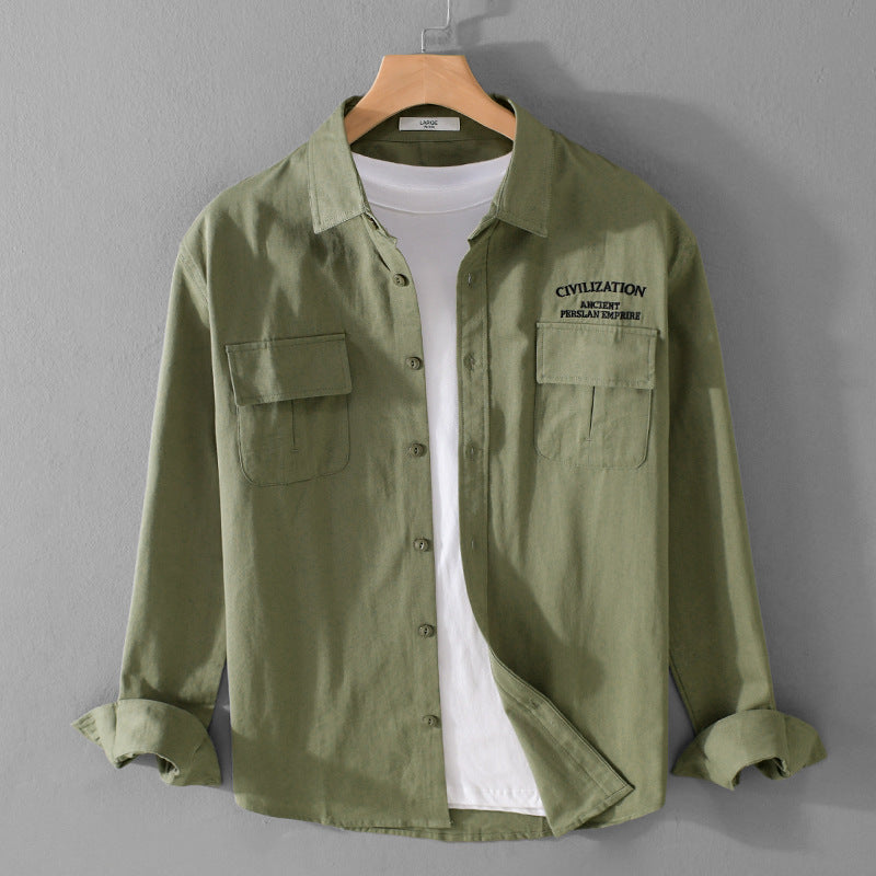 Herren Militärisch inspiriertes Overshirt mit Doppel-Brusttaschen und dezenter Stickerei Shop Nory