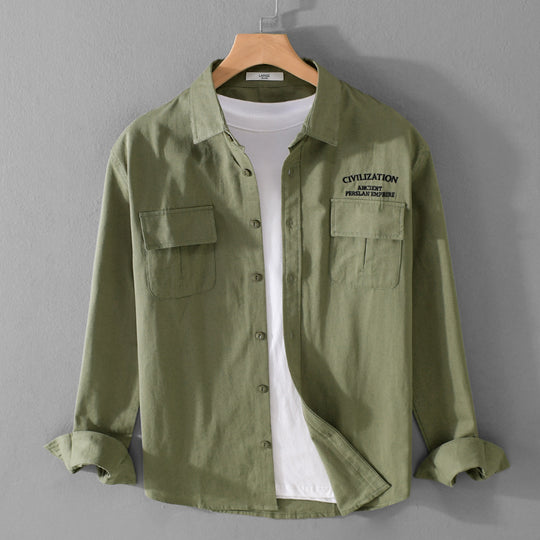 Herren Militärisch inspiriertes Overshirt mit Doppel-Brusttaschen und dezenter Stickerei Shop Nory