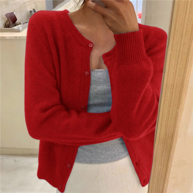 Damen weicher Strickcardigan mit dekorativen Knöpfen und raffinierter Maschenstruktur