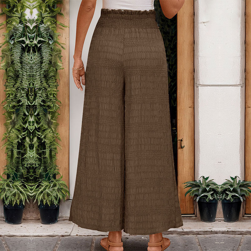 Damen weite taillenhohe Sommerhose mit Smok‑Bund und Kordelzug Shop Nory