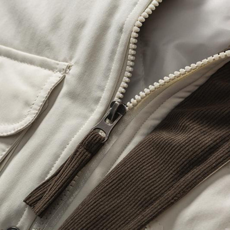 Unisex Gepolsterte Boxy-Fieldjacke mit Cordkragen, Pattentaschen und Tunnelzug Shop Nory