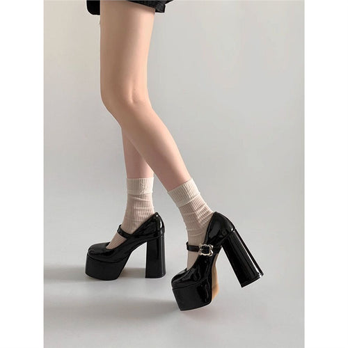 Damen Plateau-Mary-Jane Pumps mit hoher Plattform und sculpted Blockabsatz Shop Nory