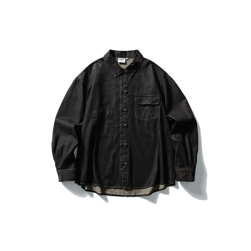 Herren Oversized Denim‑Hemdjacke mit traditionellen Knotenknöpfen Shop Nory