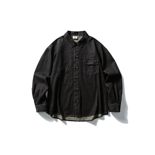 Herren Oversized Denim‑Hemdjacke mit traditionellen Knotenknöpfen Shop Nory