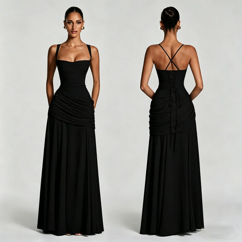 Damen Elegantes, schulterfreies Abendkleid mit raffinierten Drapierungen und fließendem Schnitt