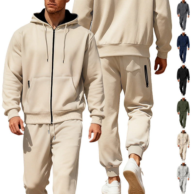 Herren nan Kapuzensweat-Set mit durchgehendem Reißverschluss, Kängurutasche und konischer Jogginghose mit Reißverschlusstaschen Shopnory