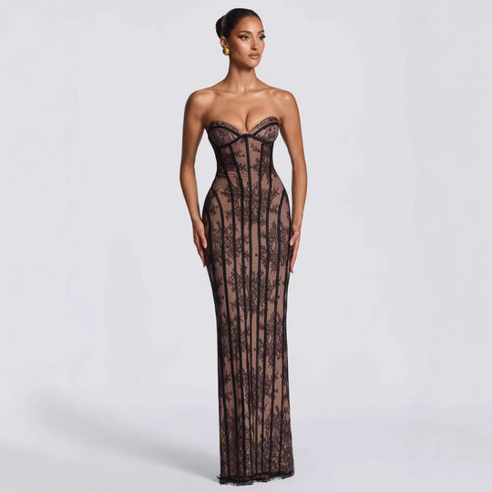 Damen Abendkleid mit raffinierten Spitzen-Details Shopnory