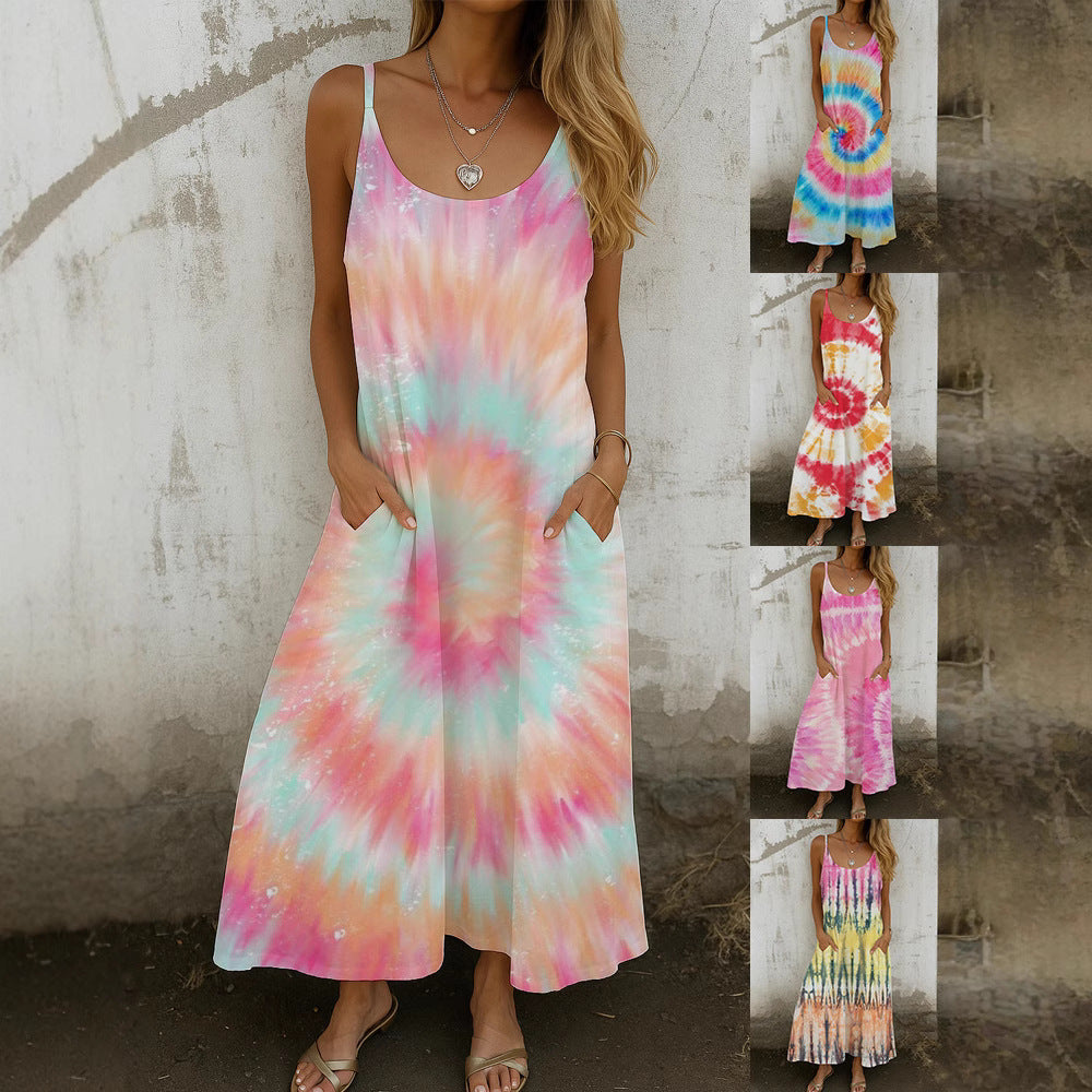 Damen Maxikleid mit Spiral-Design und praktischen Taschen Shopnory