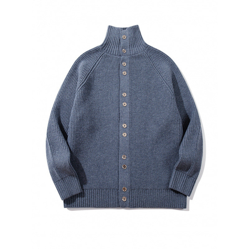 Herren grobgestrickter Knopfcardigan mit hohem Rollkragen und Raglanärmeln Shop Nory