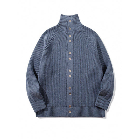 Herren grobgestrickter Knopfcardigan mit hohem Rollkragen und Raglanärmeln Shop Nory
