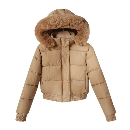 Damen nan kurze wattierte Kapuzenjacke mit Kunstfellbesatz, elastischem Saum und verdecktem Reißverschluss Shop Nory