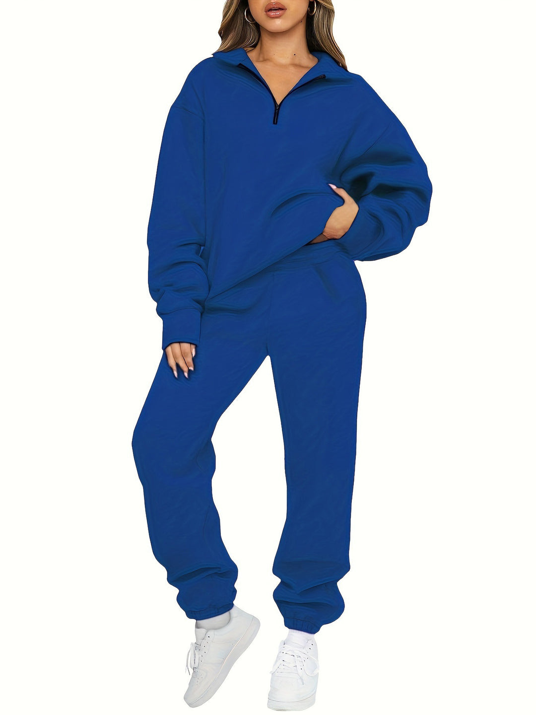 Damen nan zweiteiliges Relax-Set mit halbverdecktem Halbzip-Sweatshirt im Oversize-Schnitt und hohem Komfortbund Jogginghose Shop Nory