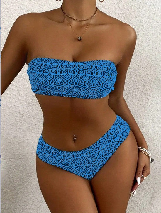 Damen Bandeau-Bikini mit elegantem Muster Shopnory