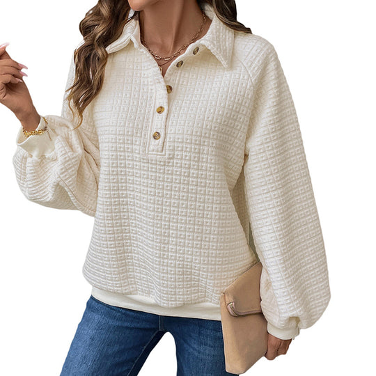 Damen Strukturpullover mit Polokragen, Knopfleiste und Karomuster Shop Nory