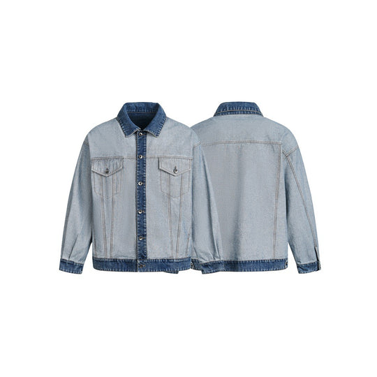 Unisex Oversize-Jeansjacke im Boxy‑Cut mit Kontrastblende und Brustklappen Shop Nory