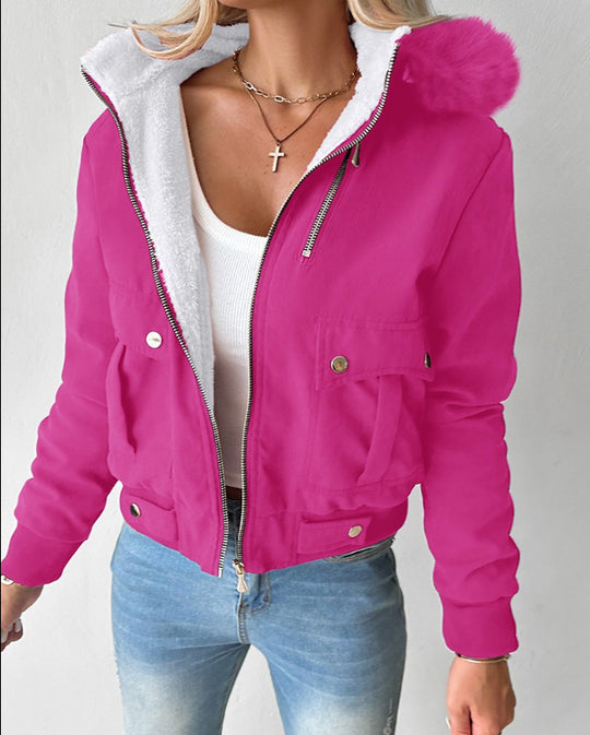 Damen Kurzblouson Winterjacke mit Teddyfutter und abnehmbarer Kunstfellkapuze Shop Nory